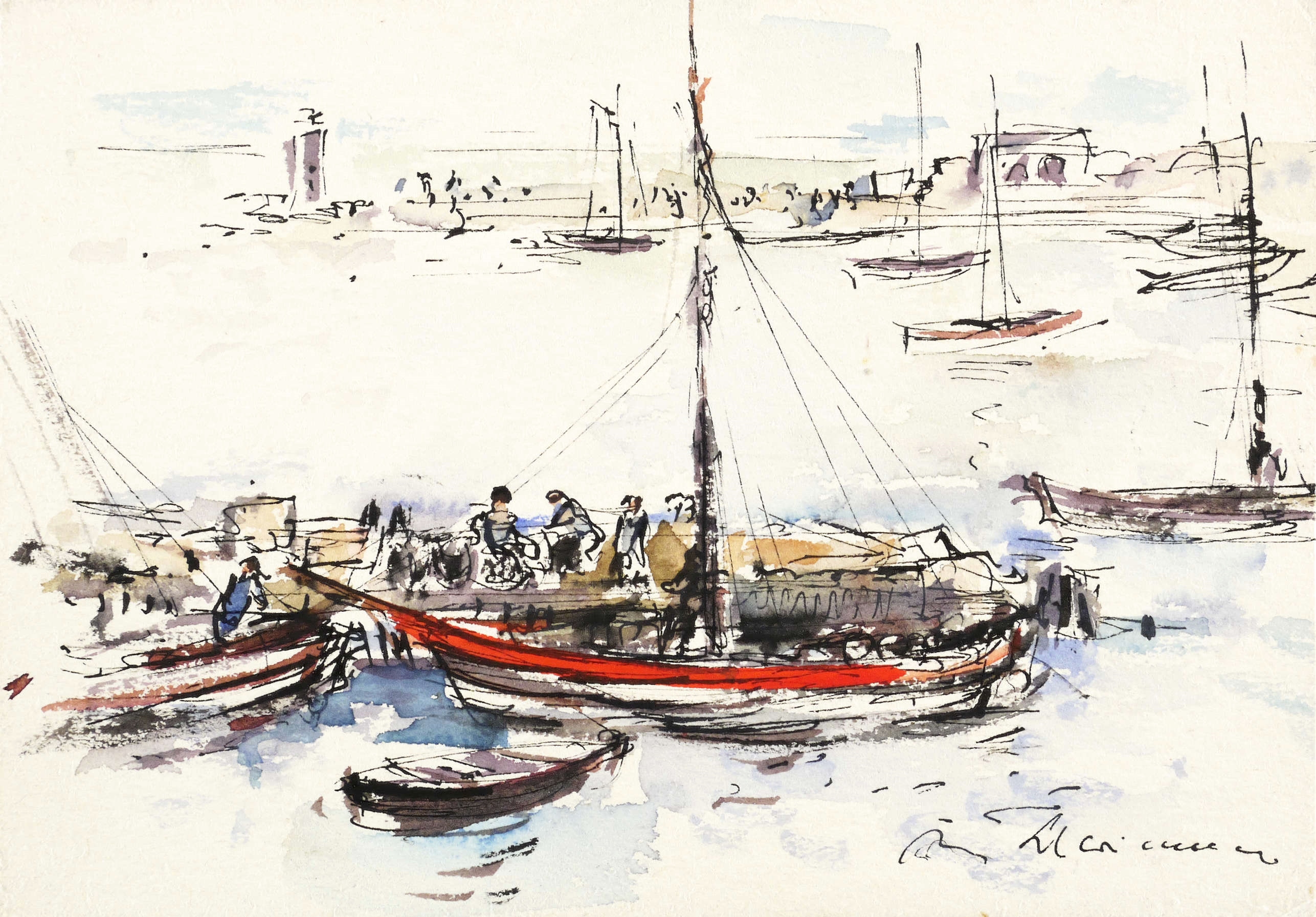 Hafenszene mit Fischkutter