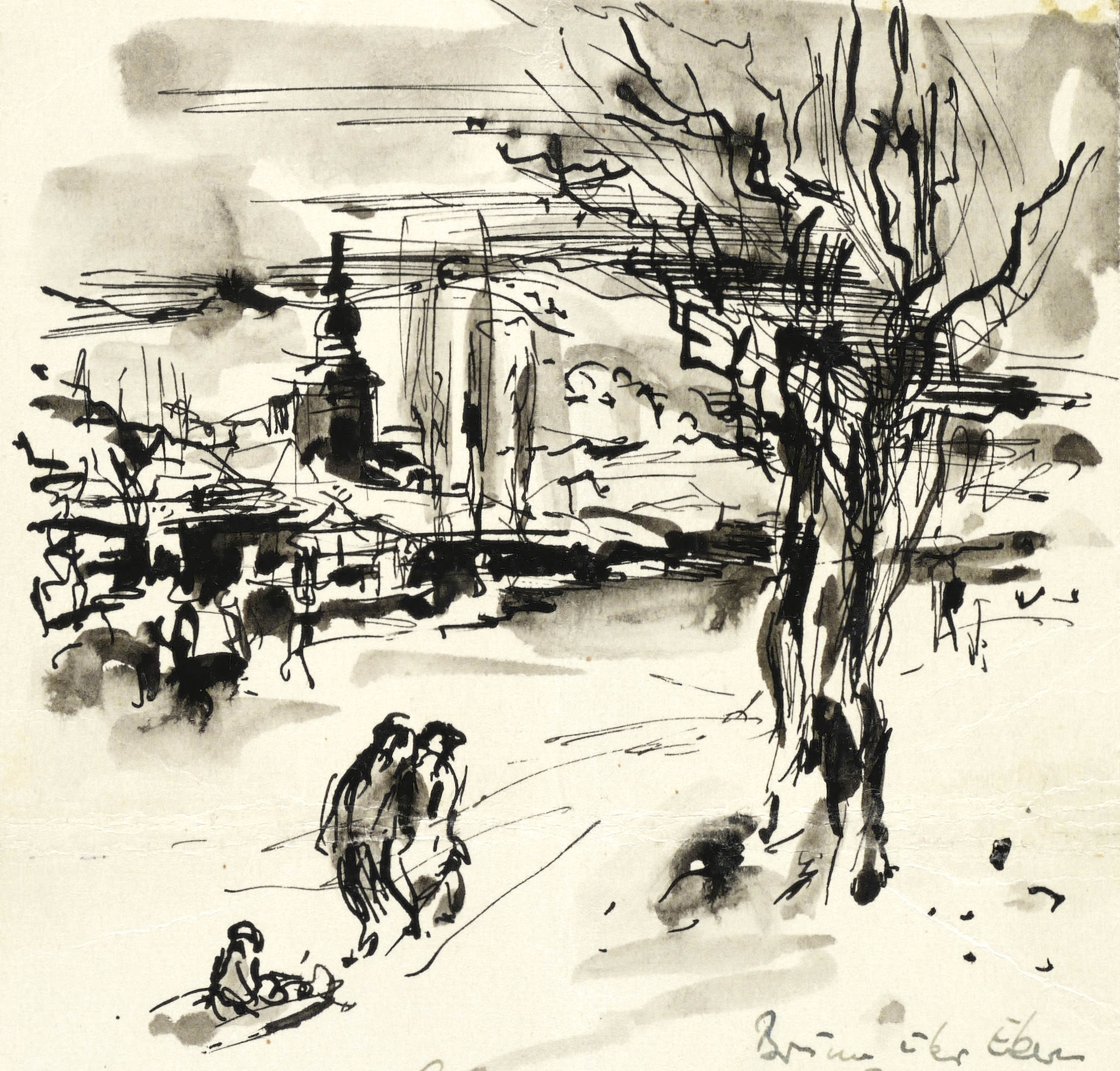 Max Schwimmer – „Heimkehrende Familie mit Schlitten (bei Ebern)“