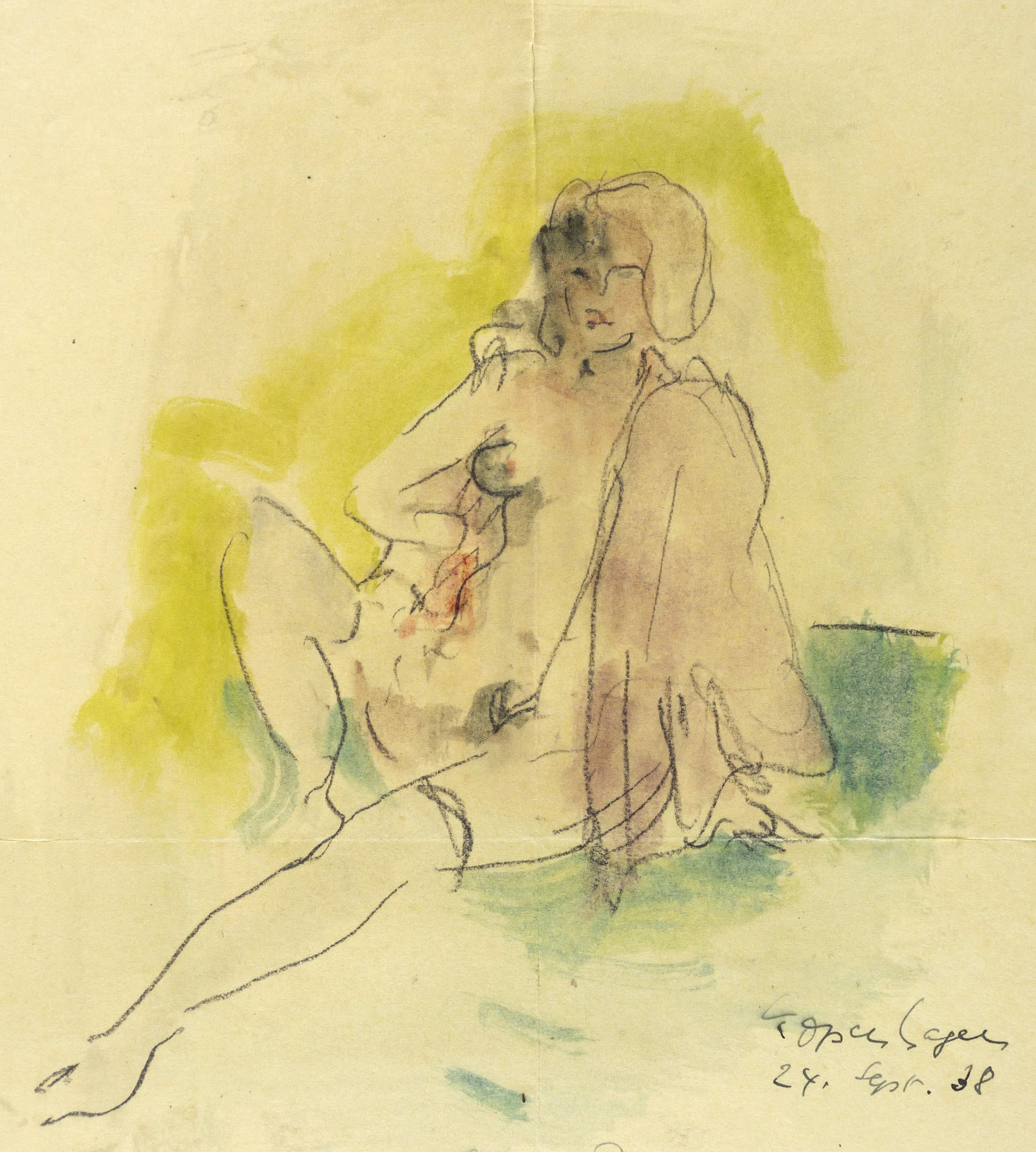 Max Schwimmer – „Akt mit Strümpfen und brauner Jacke“