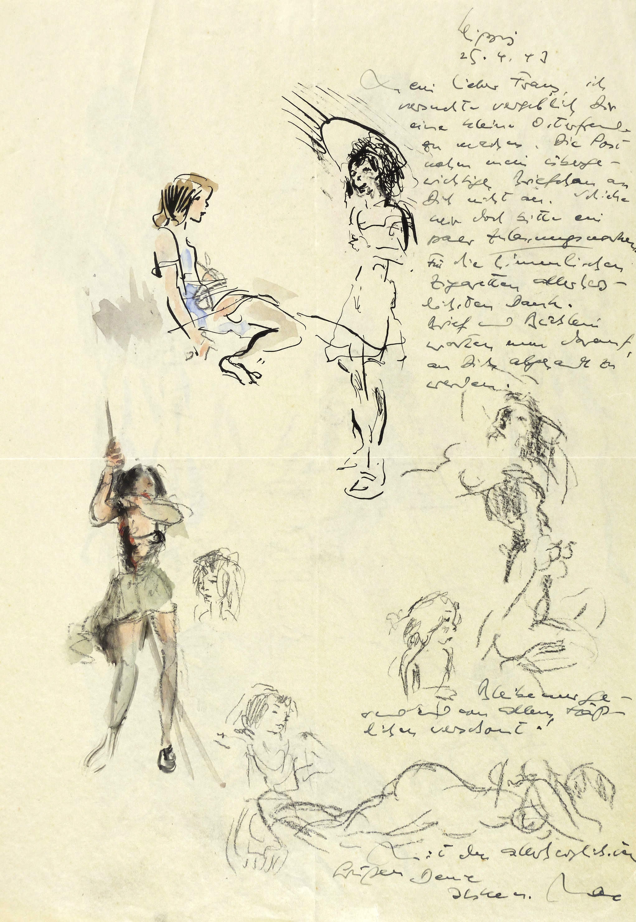 Max Schwimmer – „Mädchen und Akte (Skizzenblatt)“