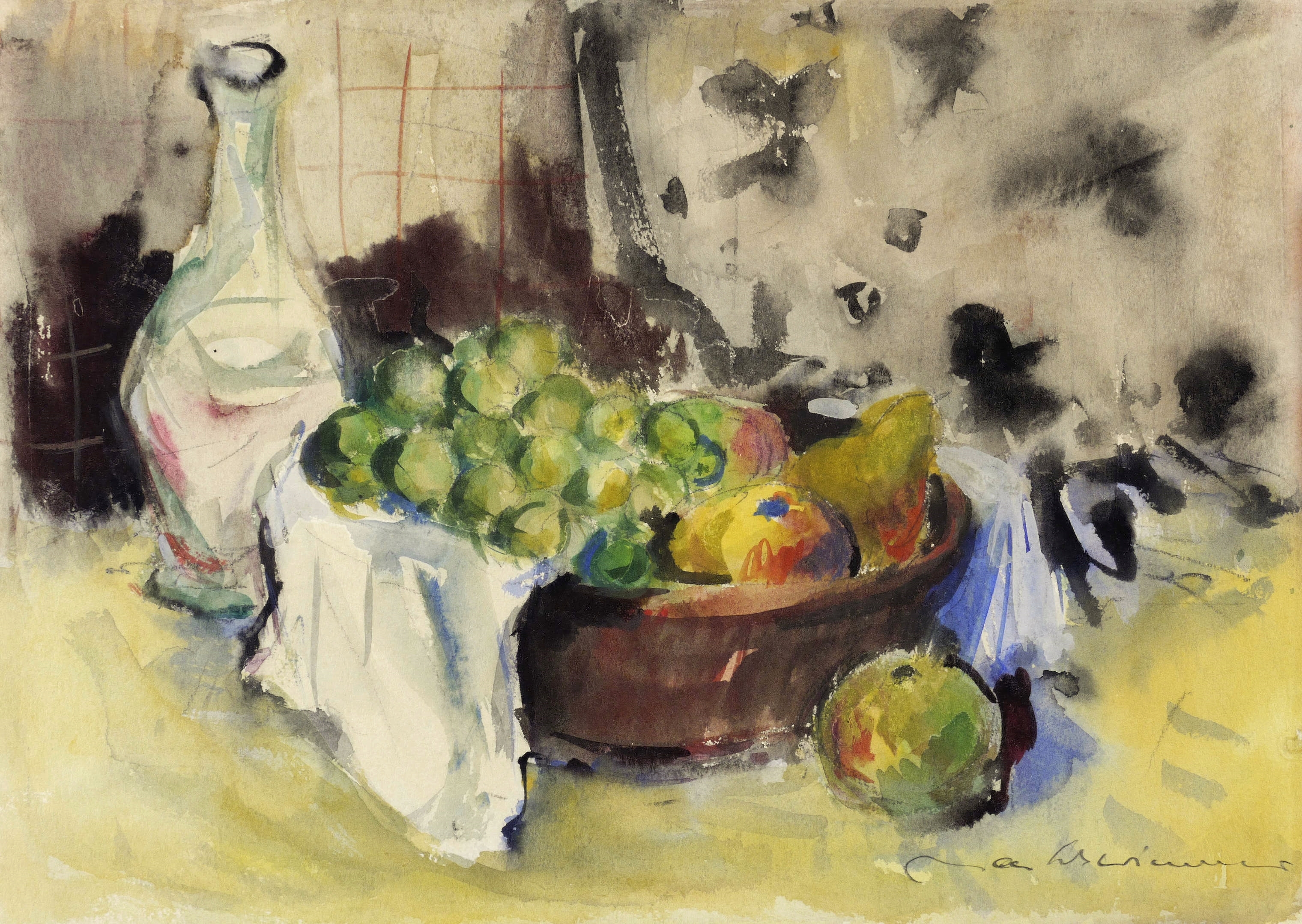 Obstschale mit Weinkaraffe