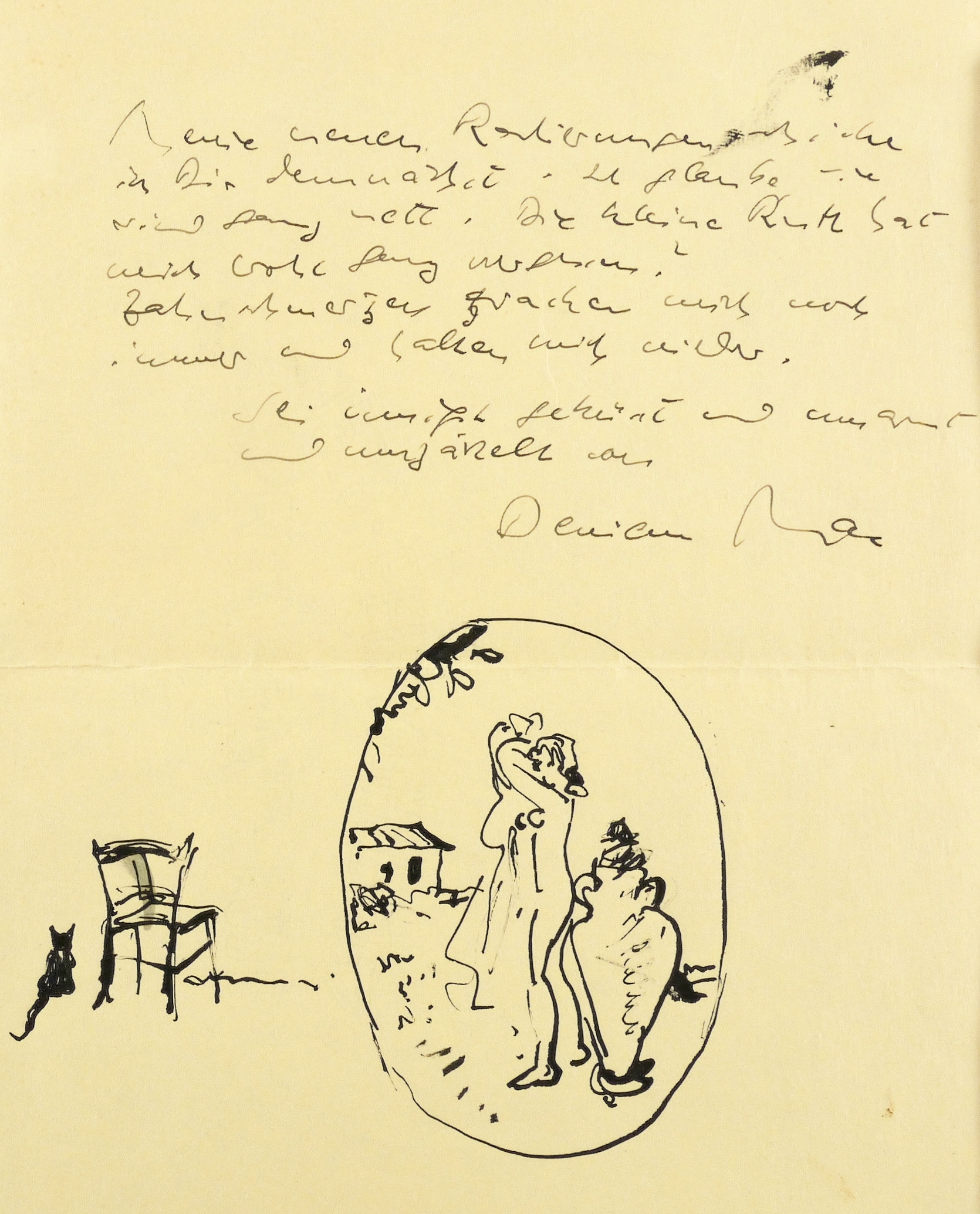 Katze, Stuhl und Aktmedaillon