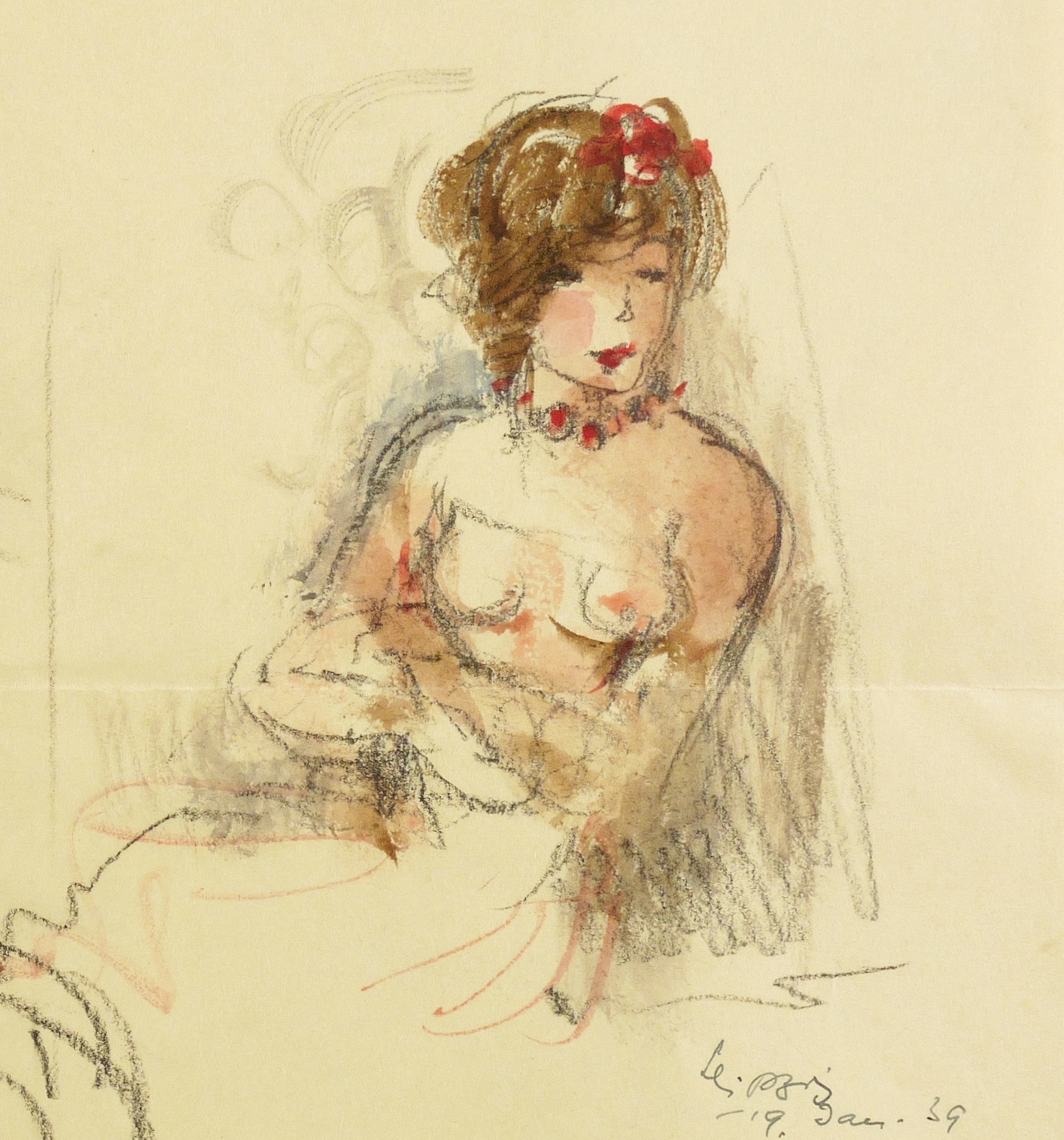 Halbakt mit Blume im Haar