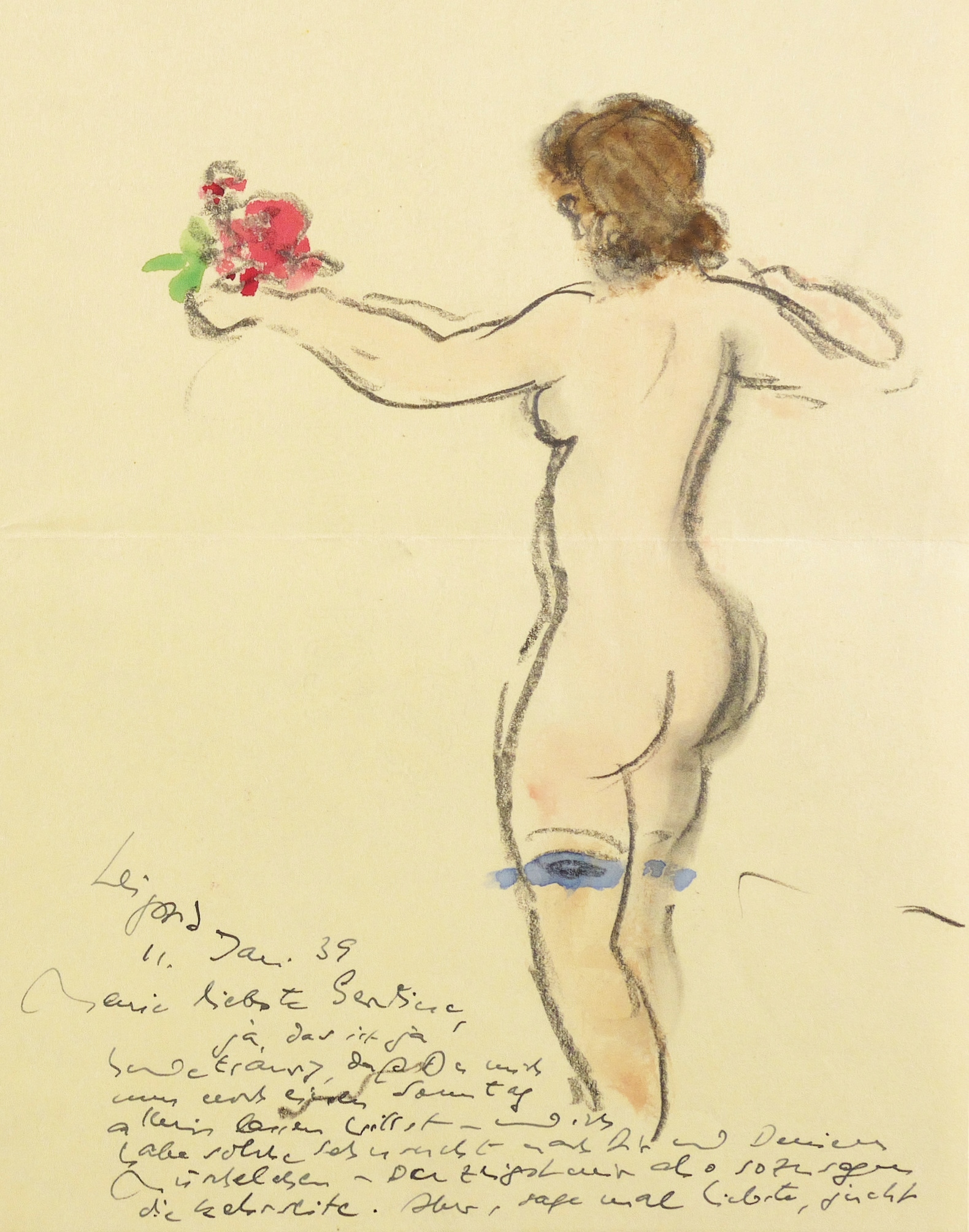 Rückenakt mit Blumen