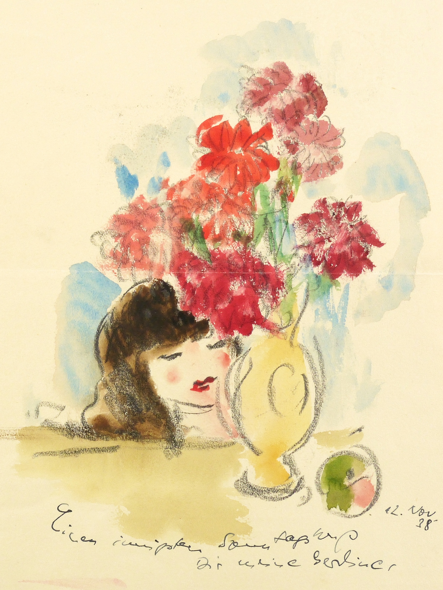 Blumenstrauß mit Mädchenkopf