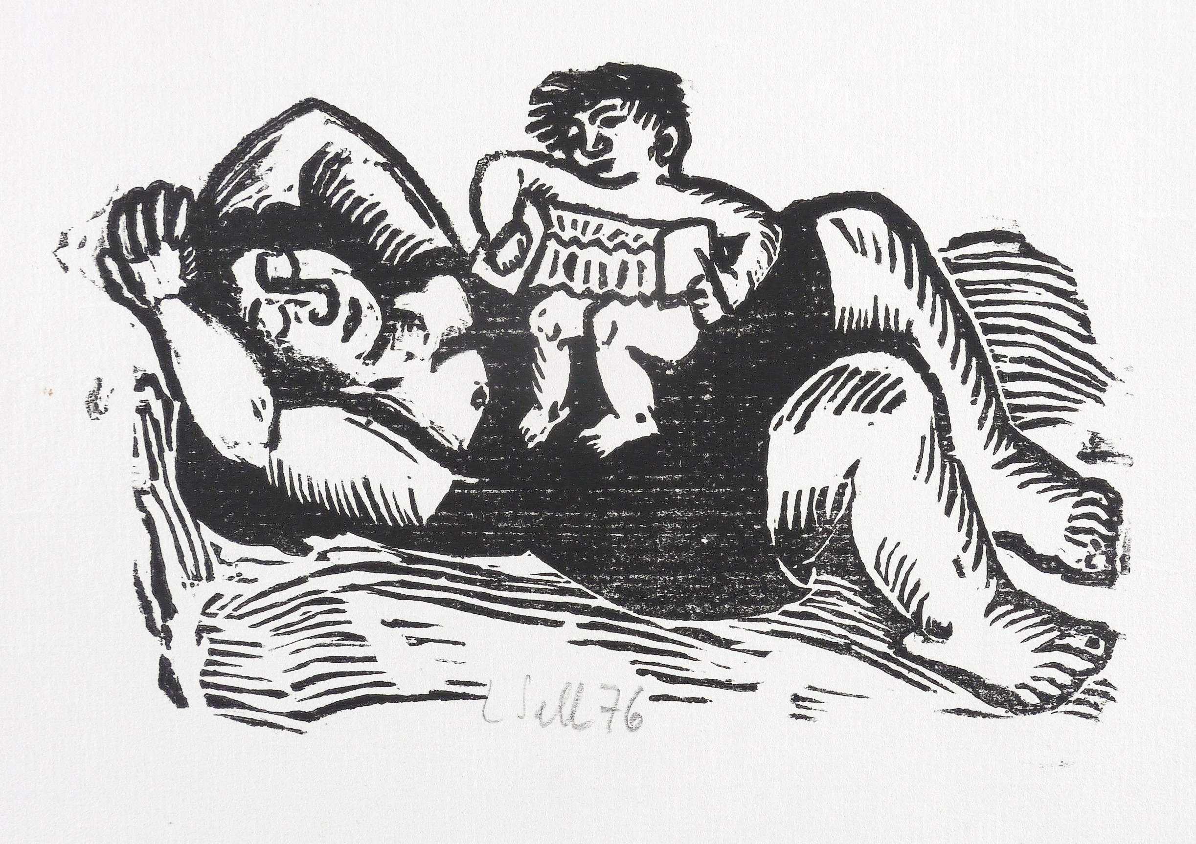 Schlafende mit kleinem Bandoneonspieler