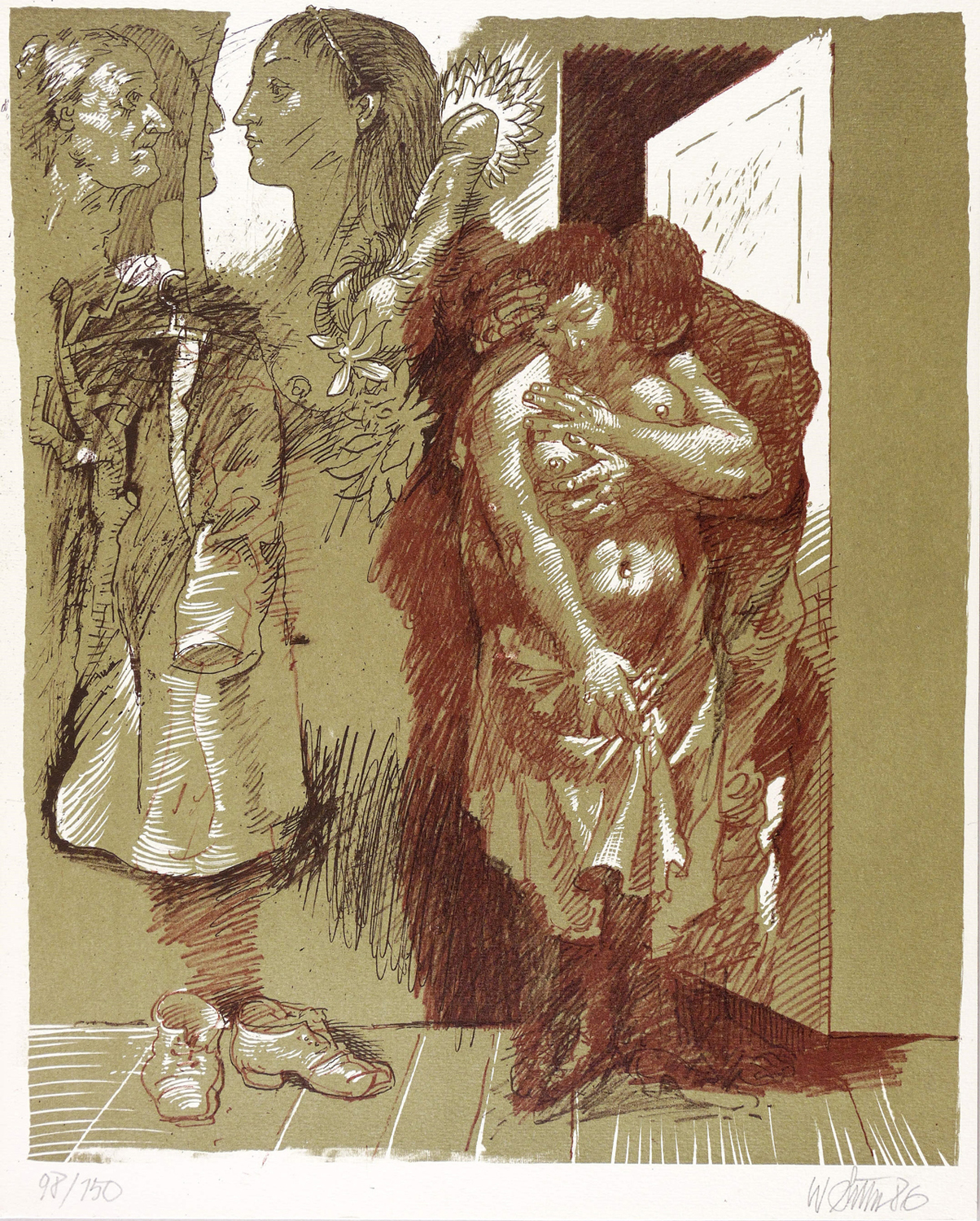 Willi Sitte, Liebespaar im Flur, 1986