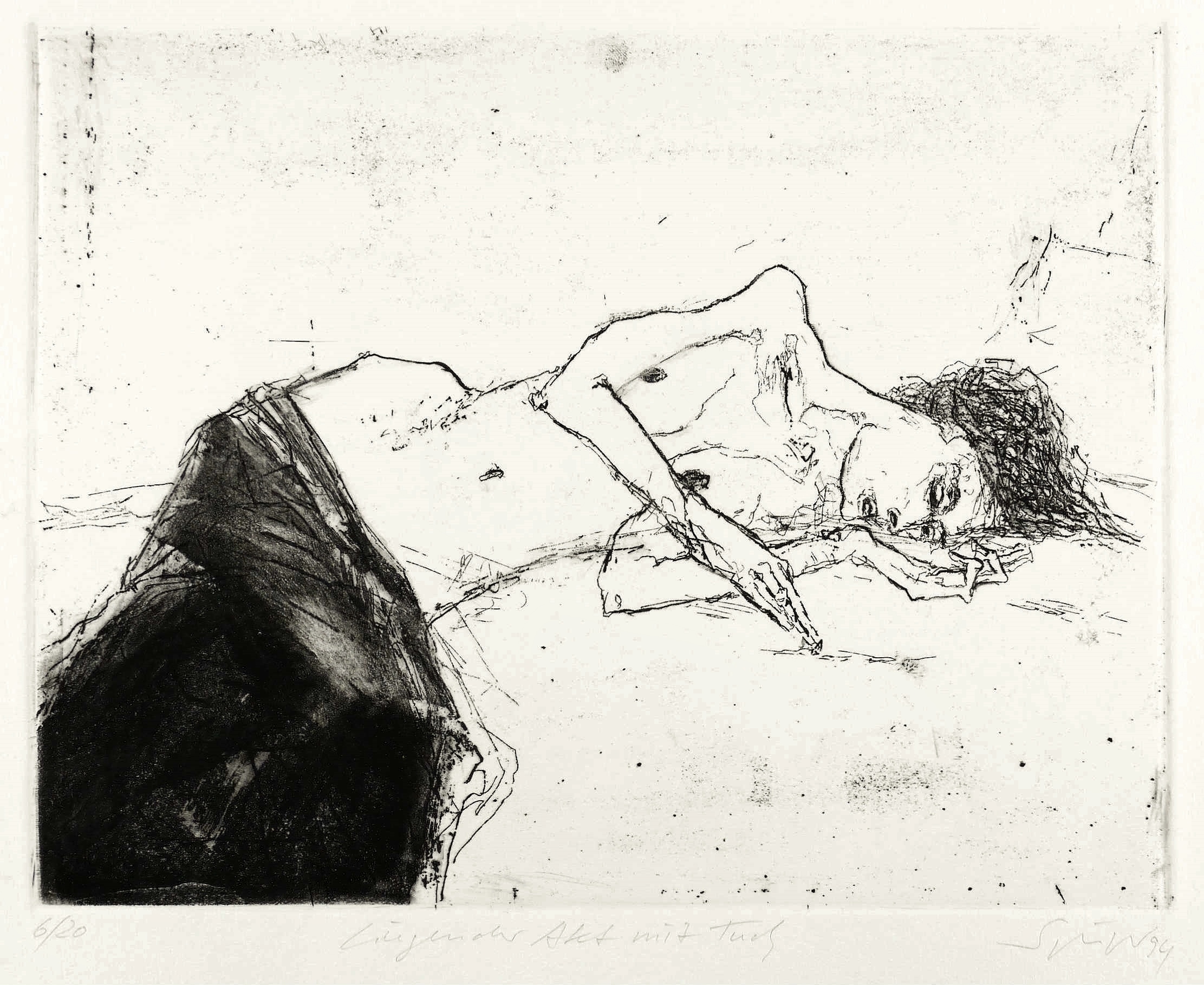 Liegender Akt mit Tuch