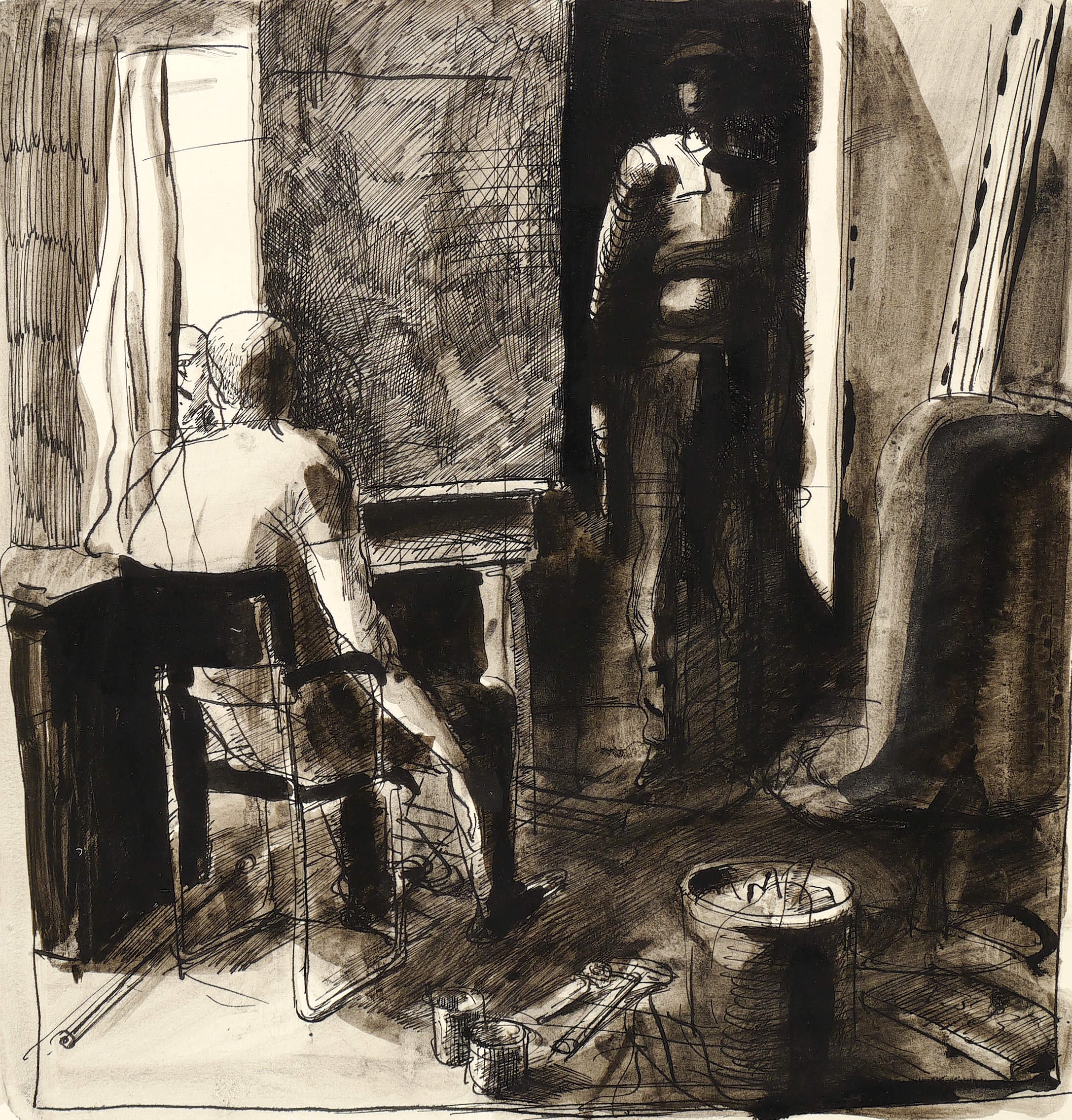 Volker Stelzmann, Selbst im Atelier, 1983