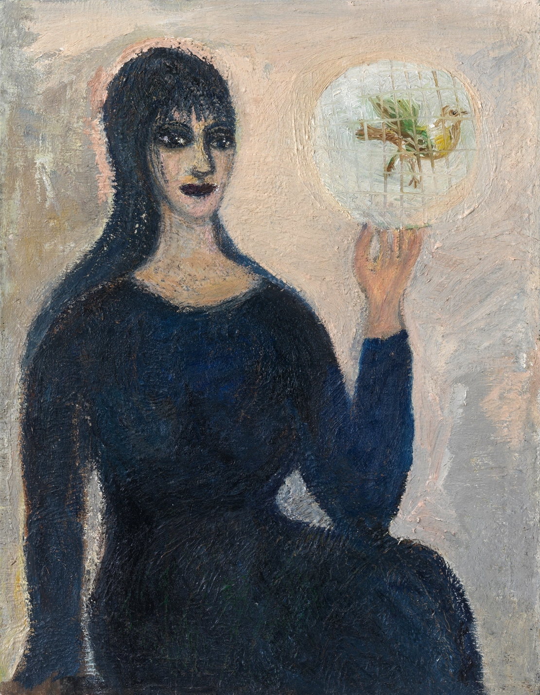 Mädchen mit Vogelkäfig