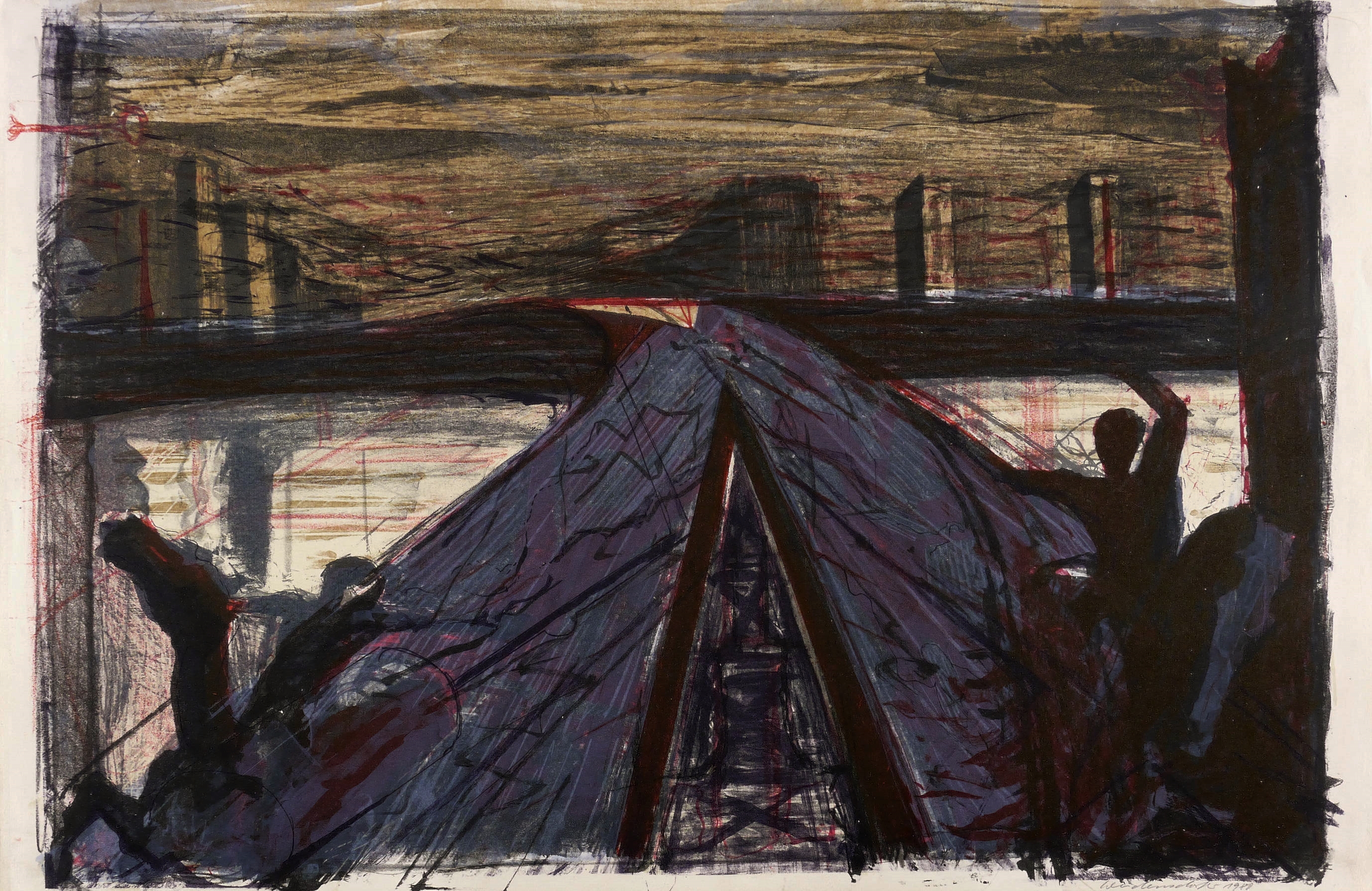 Menschen und Figuren vor einer gedachten Stadt Menschen und Figuren vor einer gedachten Stadt