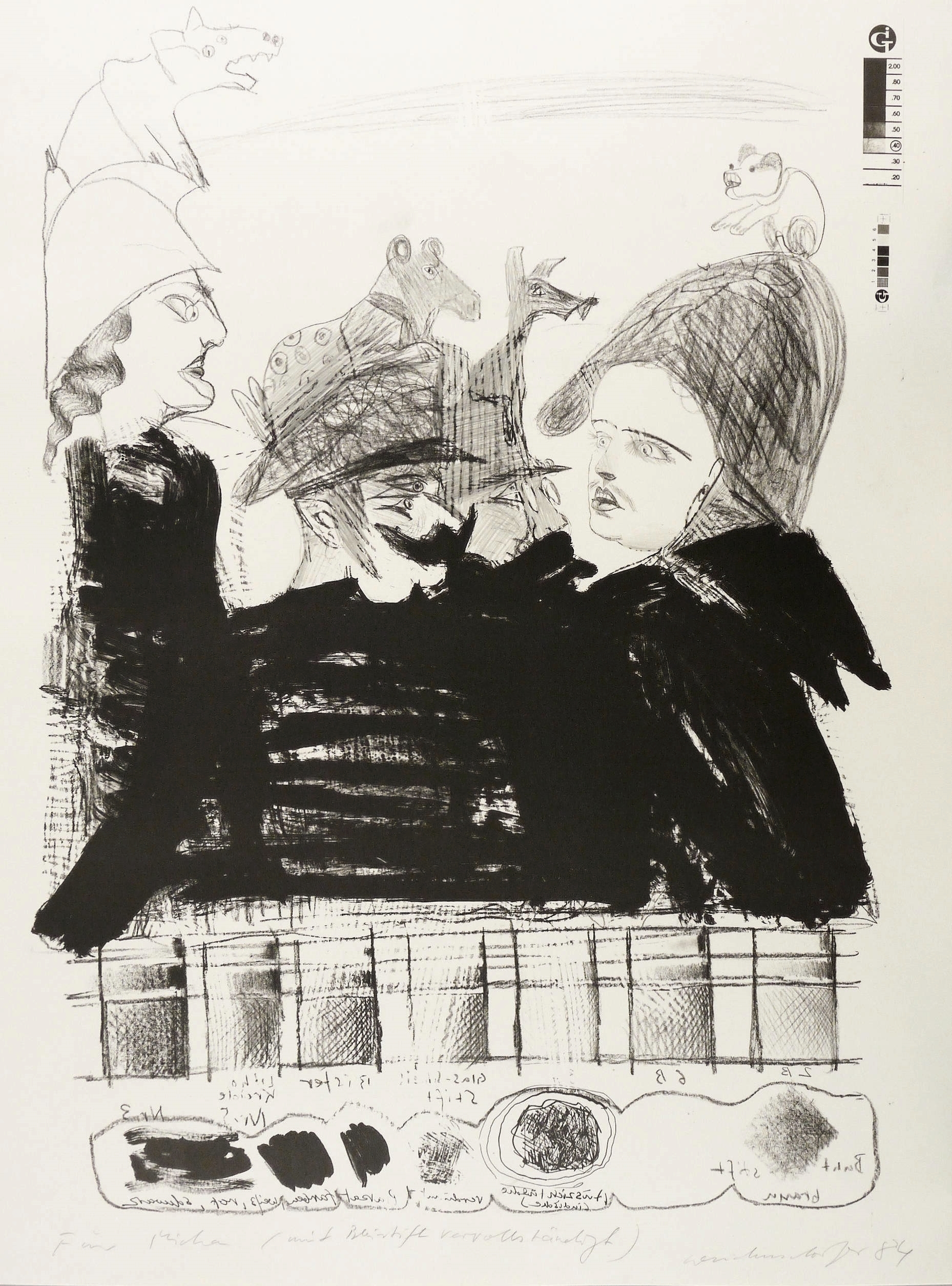 Ohne Titel (Drei Köpfe und vier Hunde) Ohne Titel (Drei Köpfe und vier Hunde)