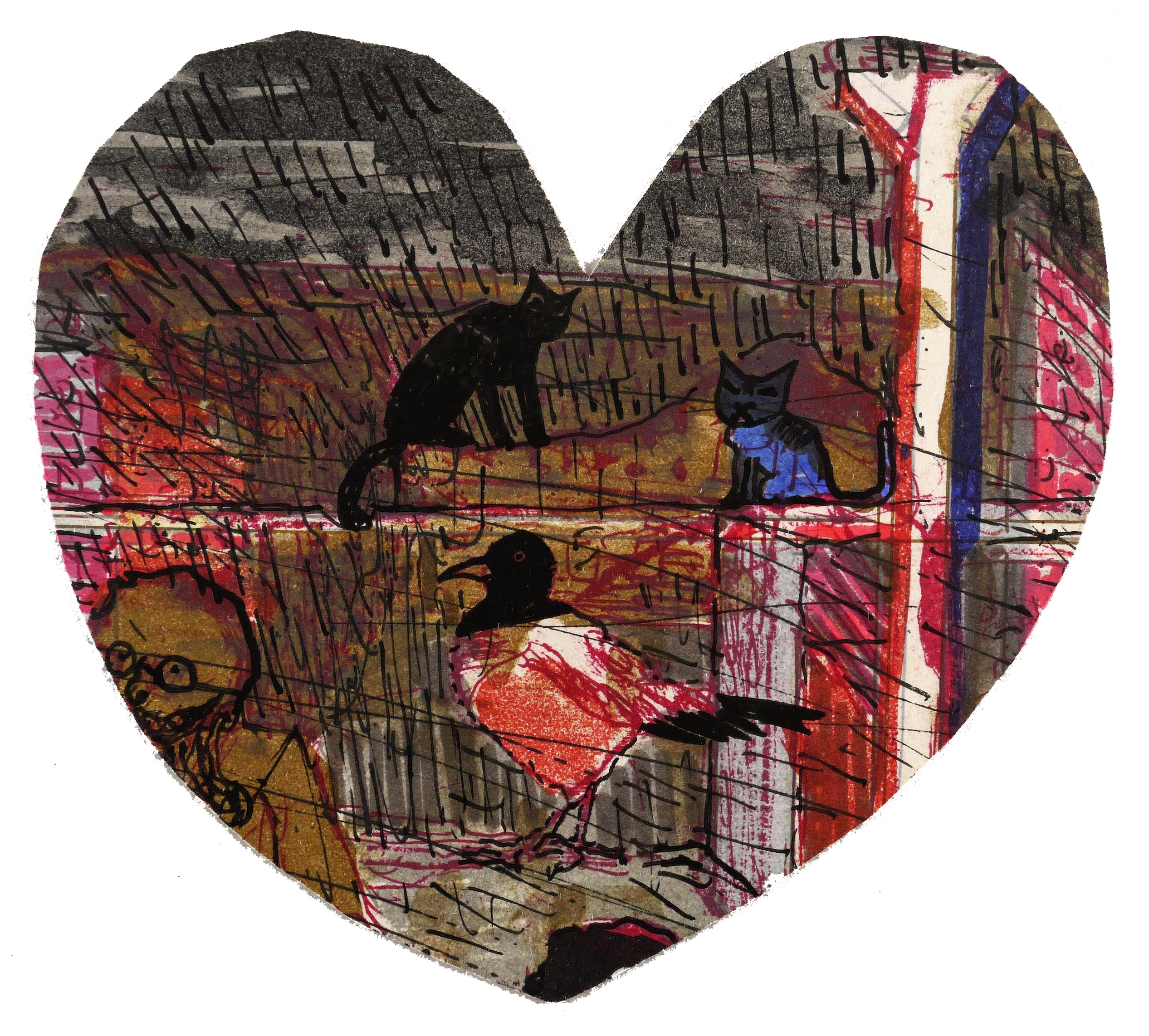 Herz (Zwei Katzen und Elster)