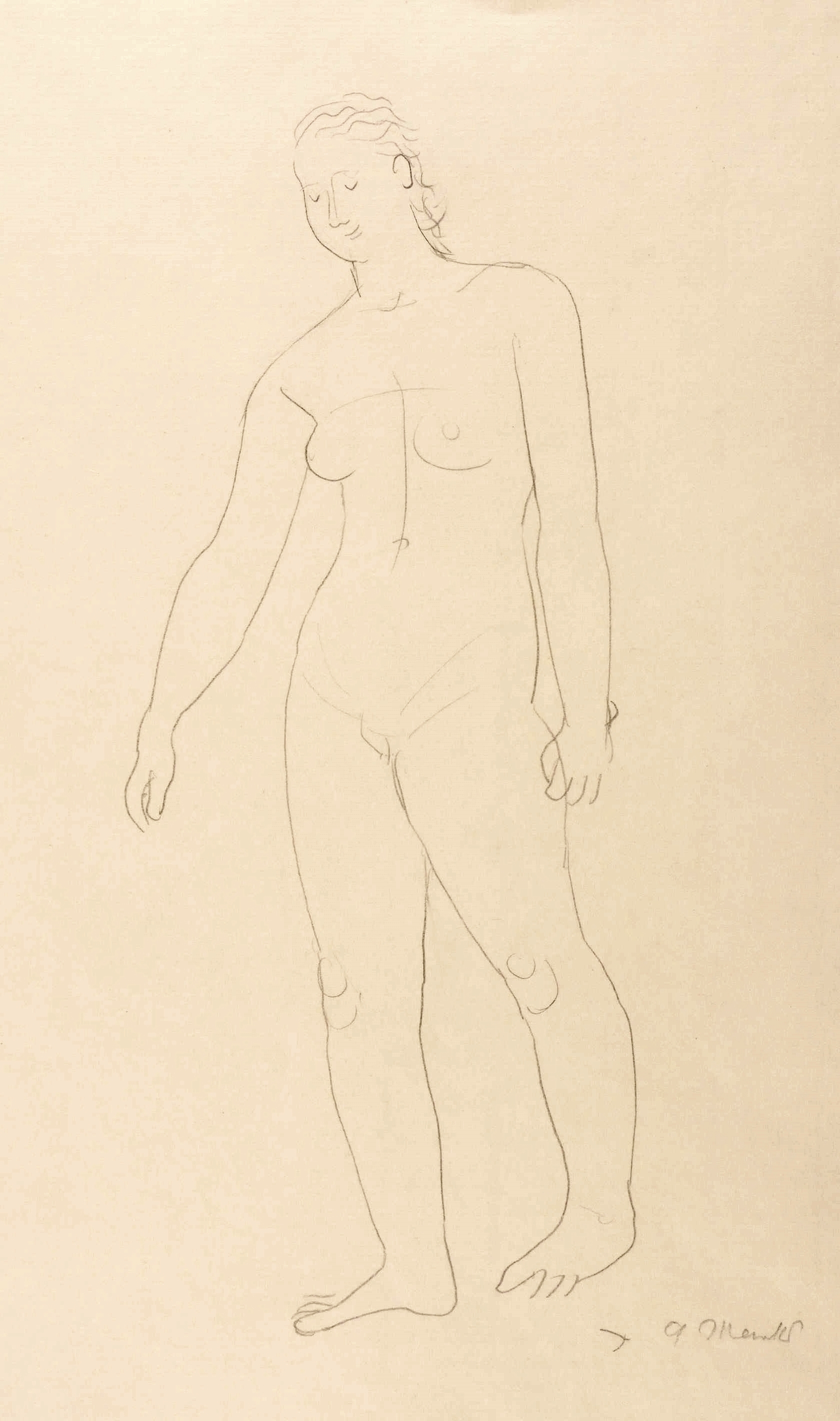 Gerhard Marcks, Stehender weiblicher Akt, im Schritt verharrend, um 1950