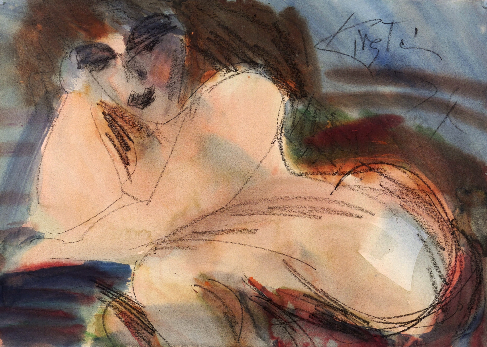 Helmut Schmidt-Kirstein, Schauende (Liegender Akt), 1974