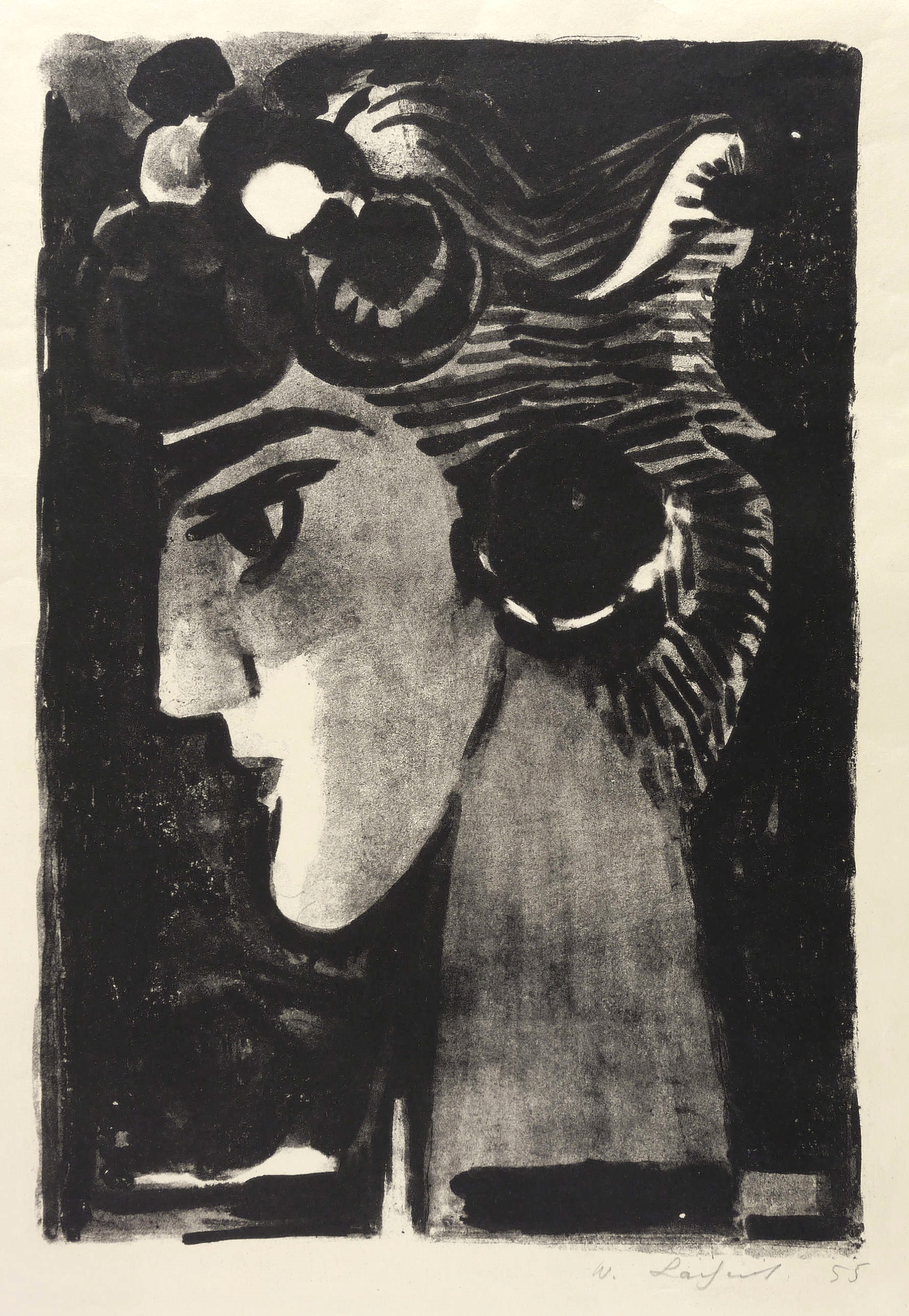 Frauenkopf mit Blumen im Haar Frauenkopf mit Blumen im Haar