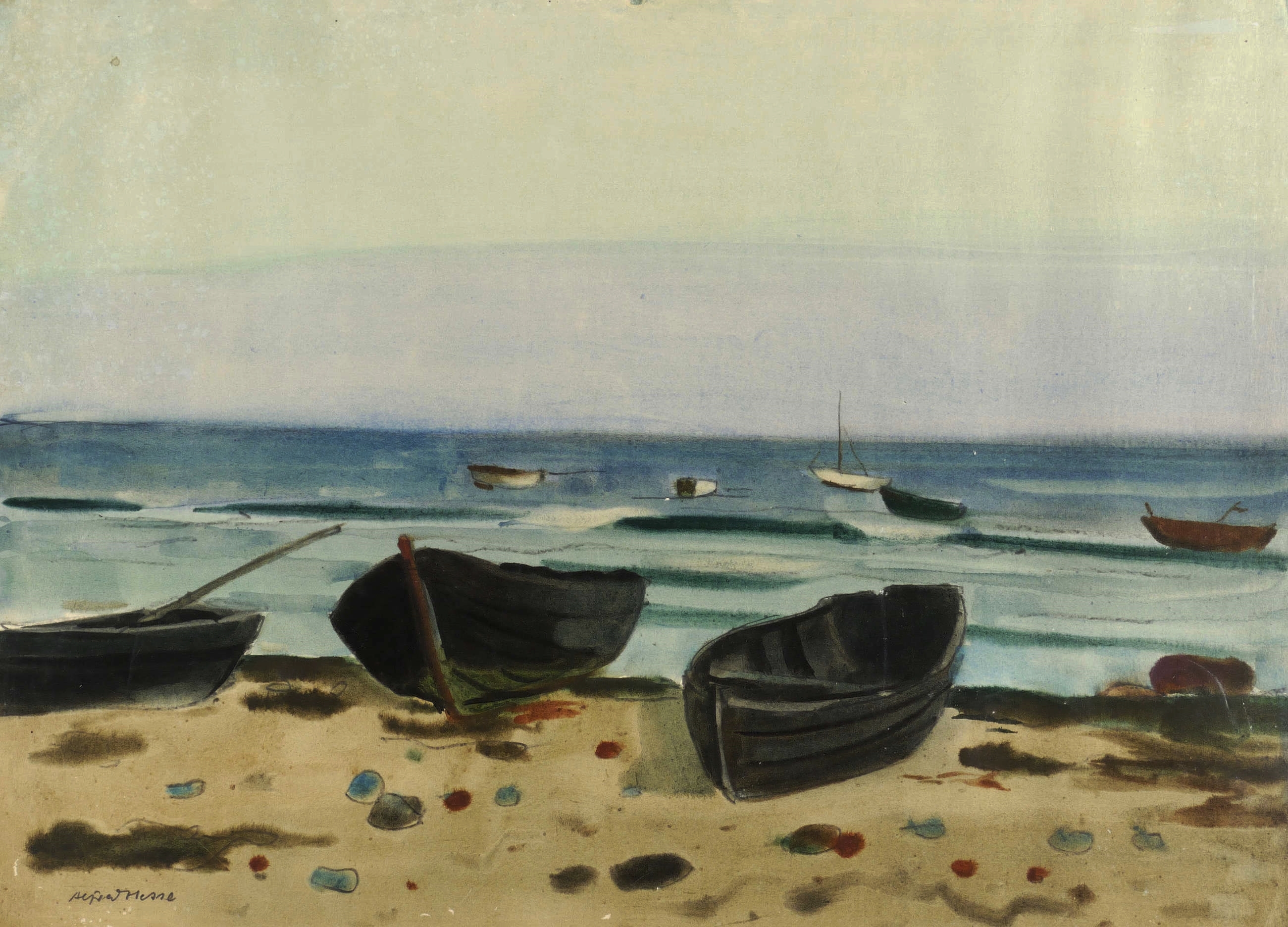 Alfred Hesse, Boote am Strand (Ostsee), 1930-1940
