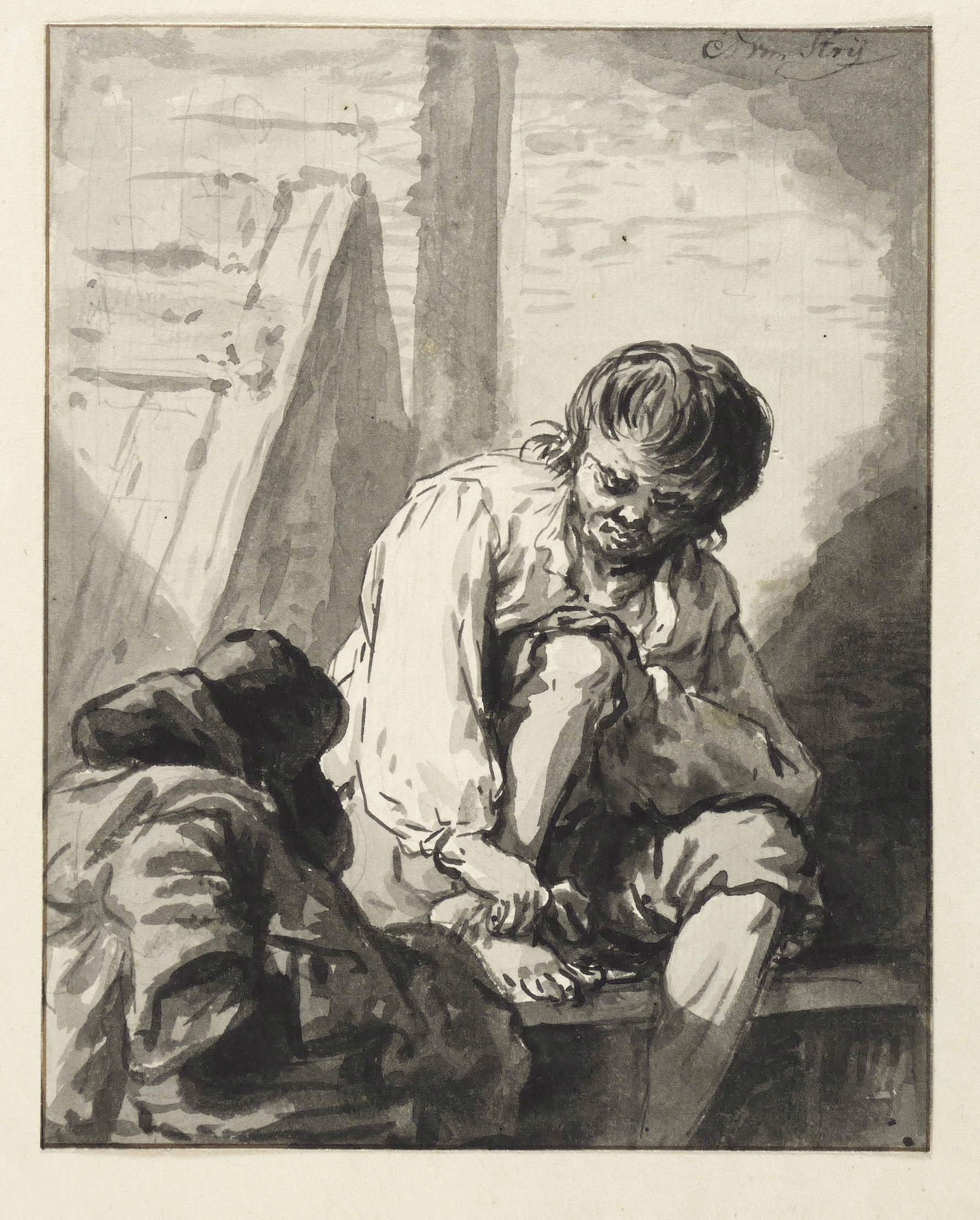 Abraham van Stry, Bauernjunge, sich die Füße waschend, 1790-1810