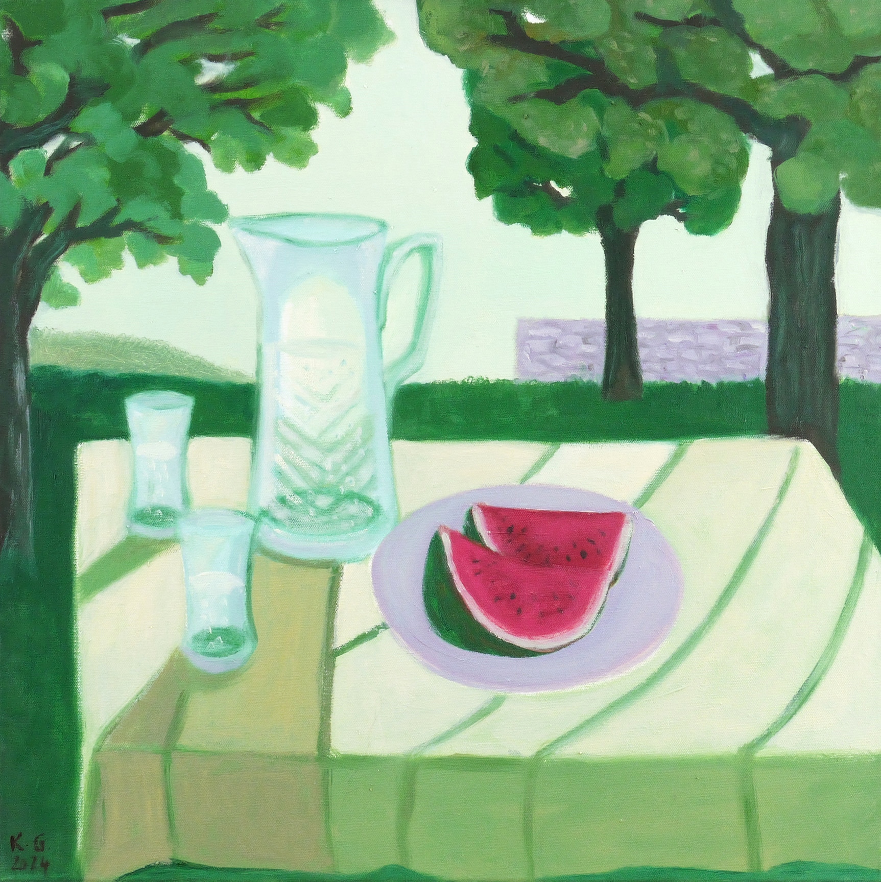 Karen Graf, Stillleben mit Wasserkrug und Melone, 2024