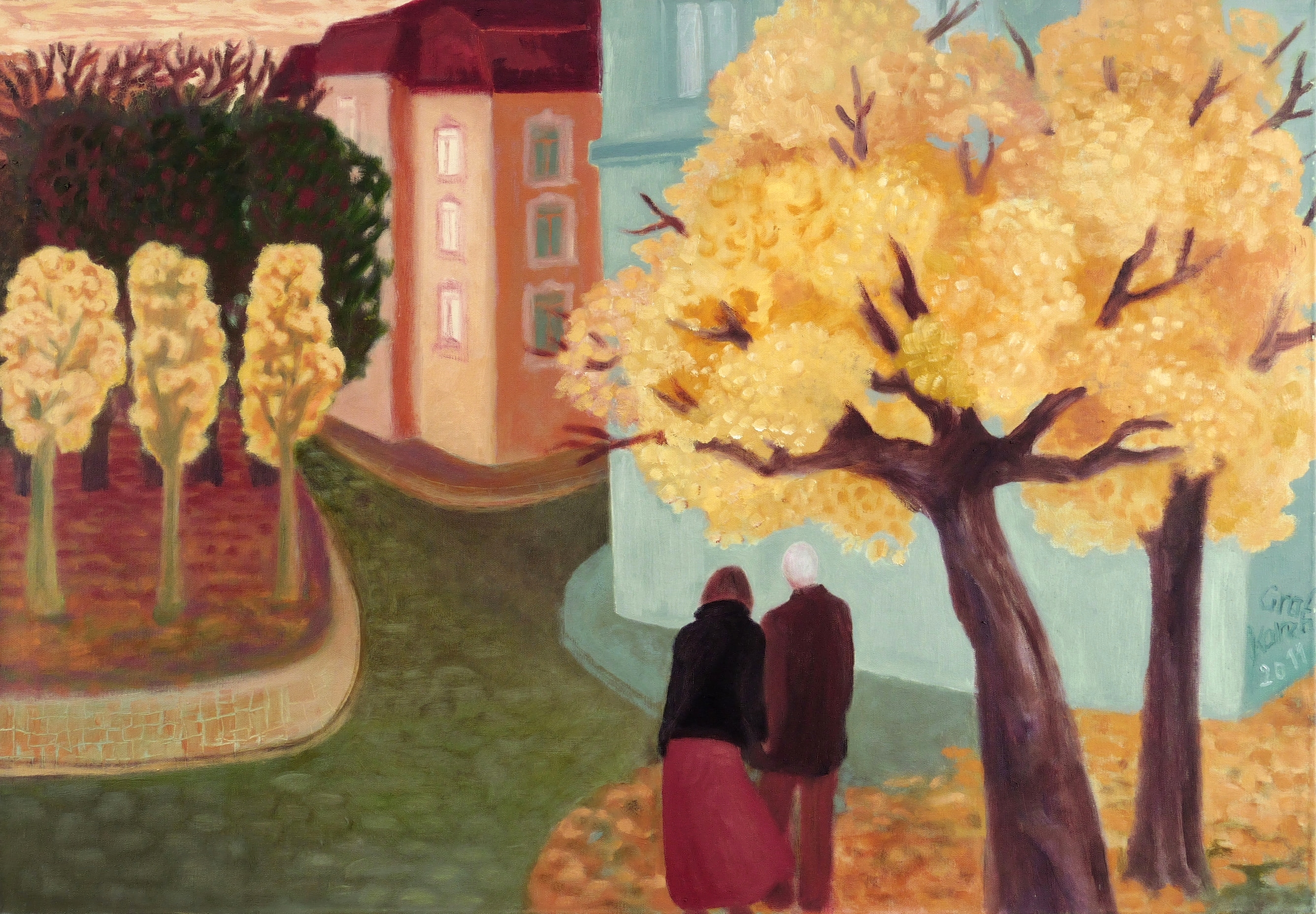 Spaziergänger im Herbst