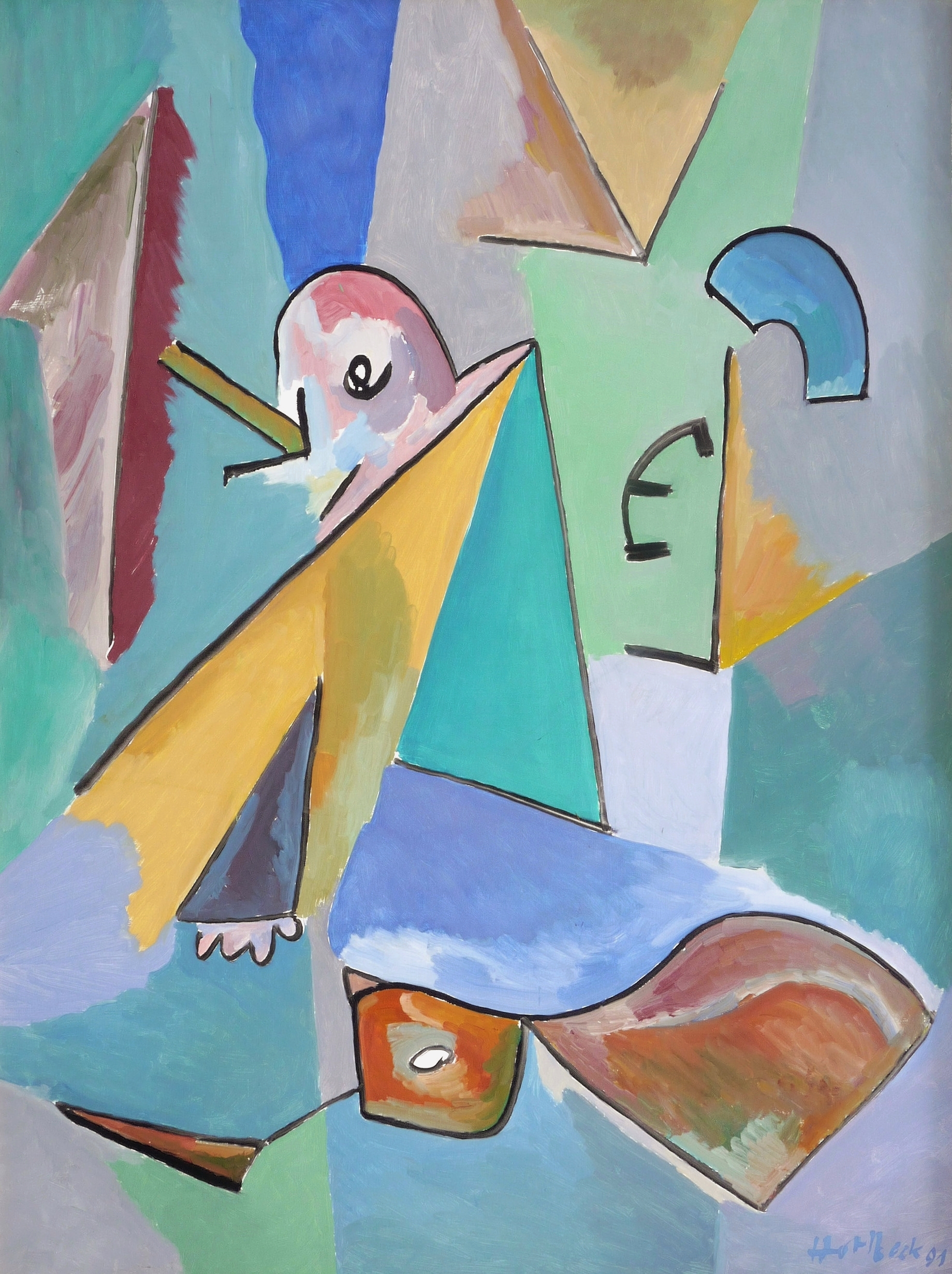 Günter Horlbeck, Geometrische Figur - Alter mit Katze, 1991
