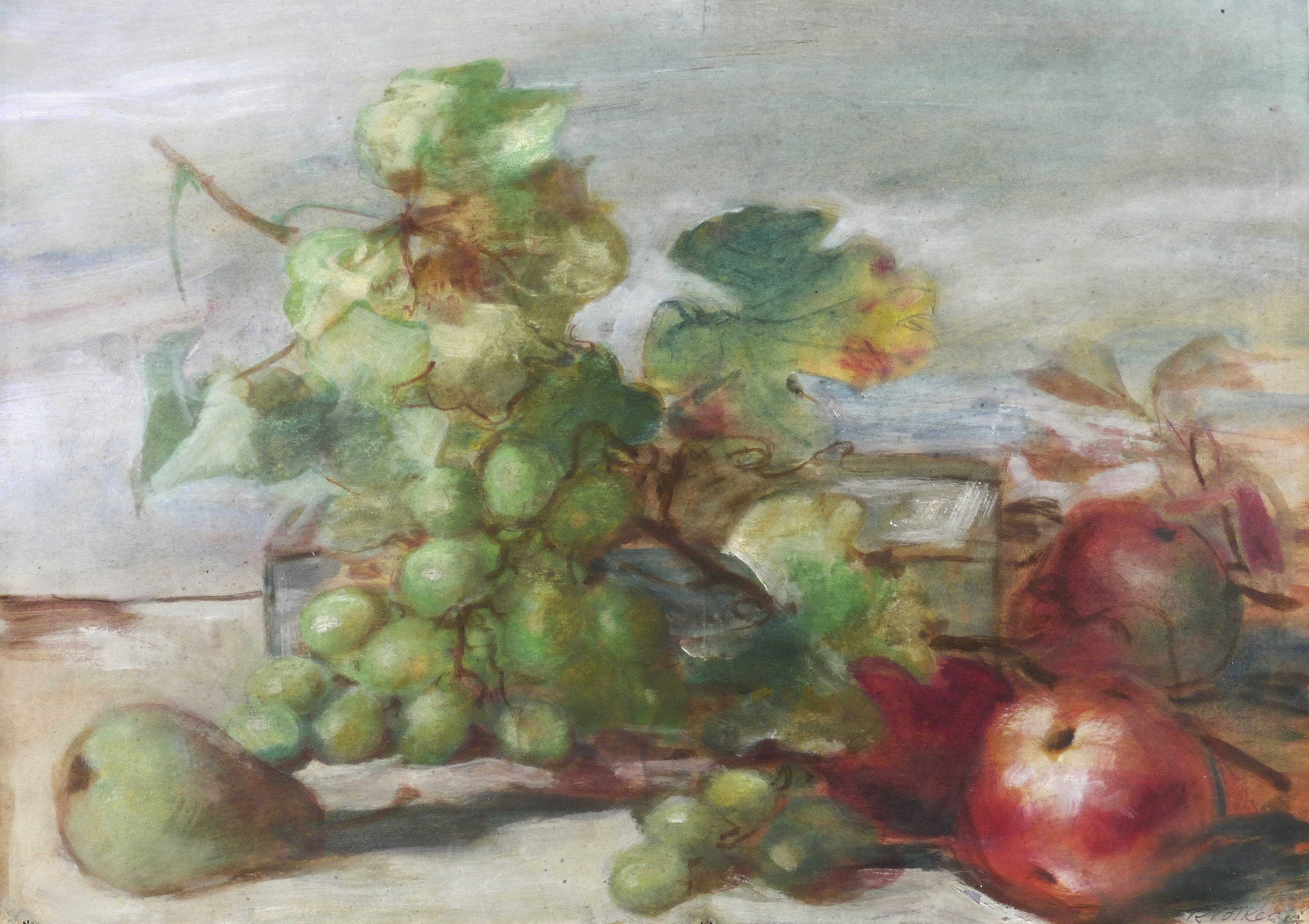 Karl Völker, Stillleben mit Birne, Weintrauben und Äpfeln, 1930