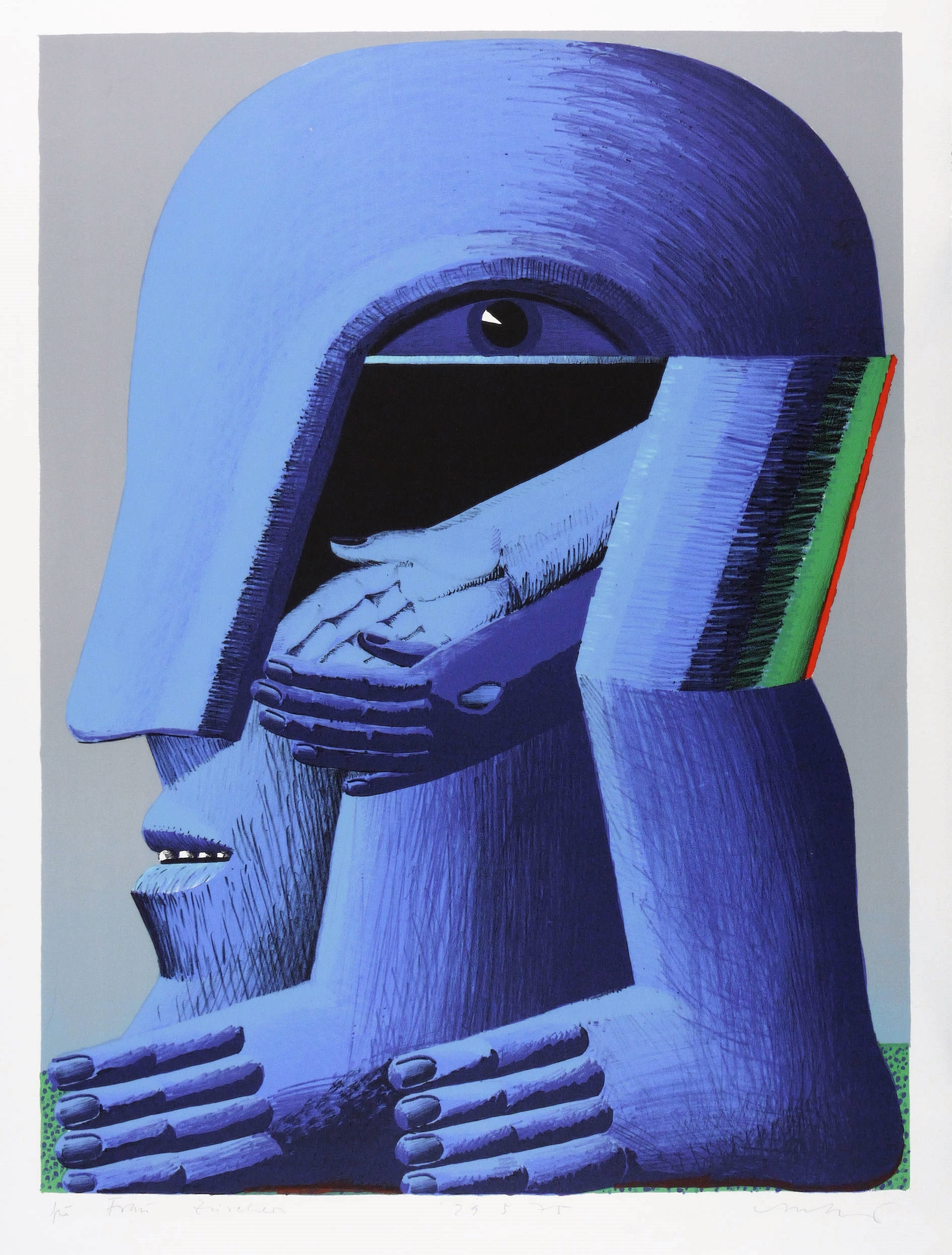 Horst Antes, Blauer Kopf (ganze Figur), 1975