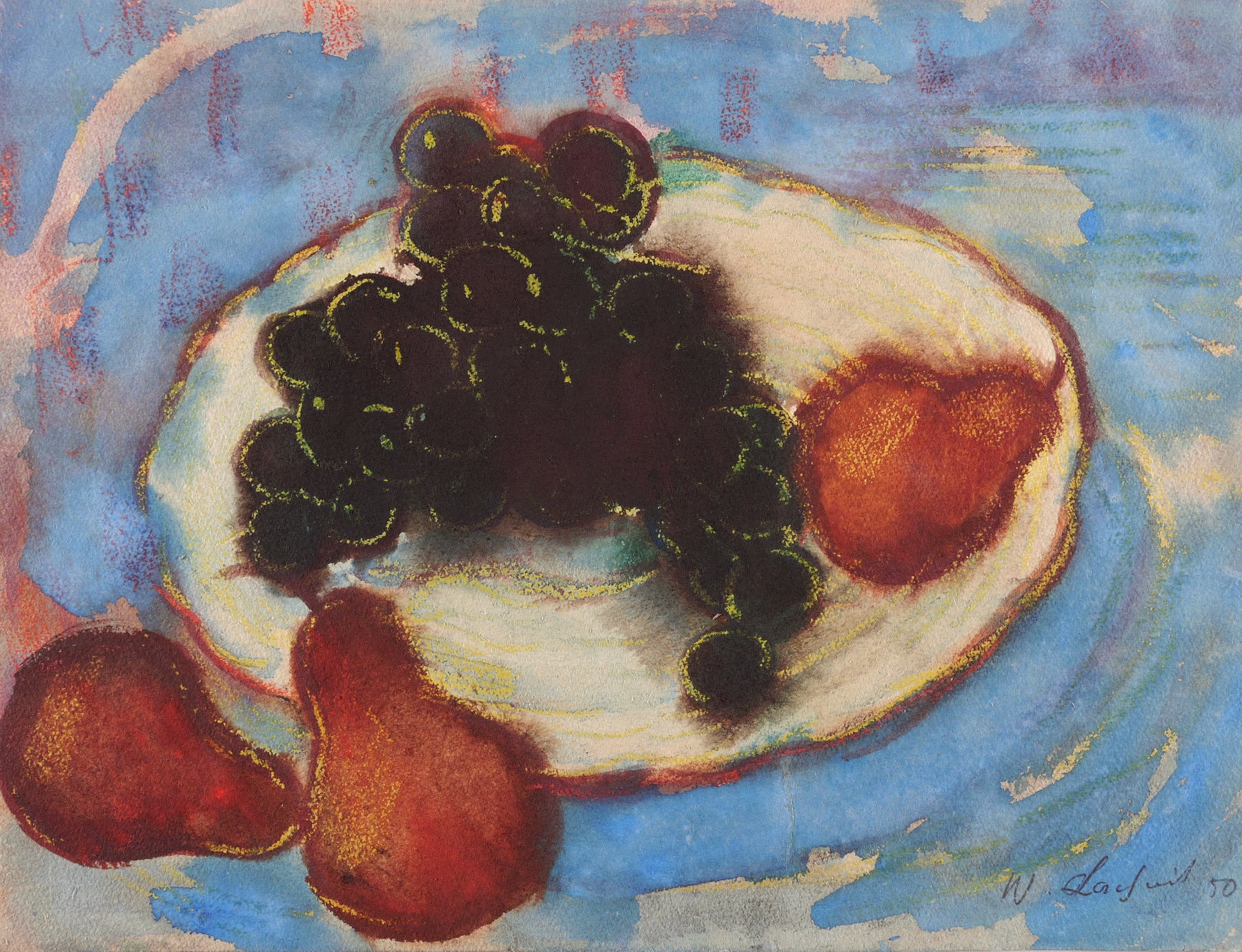 Obstteller auf blauem Grund Obstteller auf blauem Grund