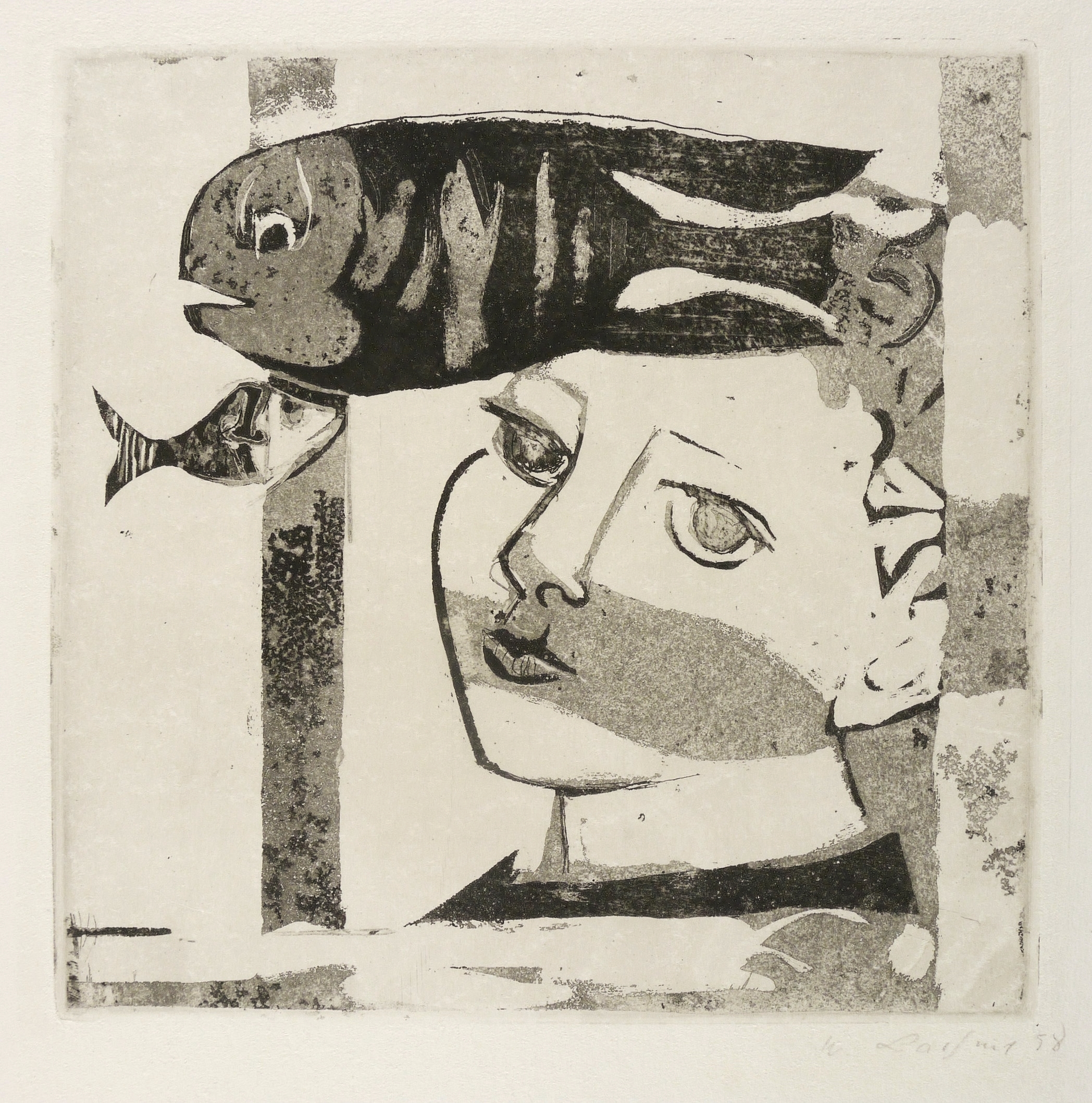 Kopf mit Fisch (Junge mit Aquarium) Kopf mit Fisch (Junge mit Aquarium)