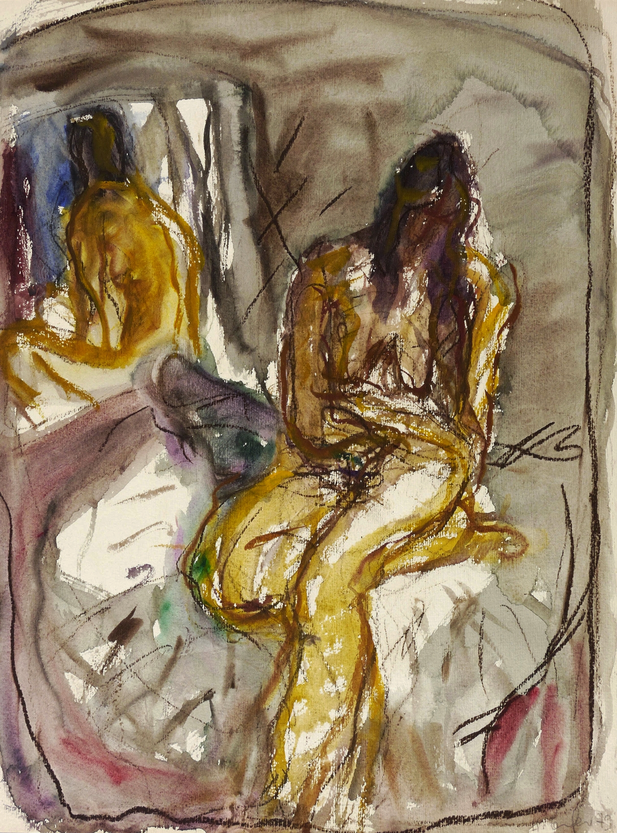 Akt mit untergezogenem Bein vor Spiegel