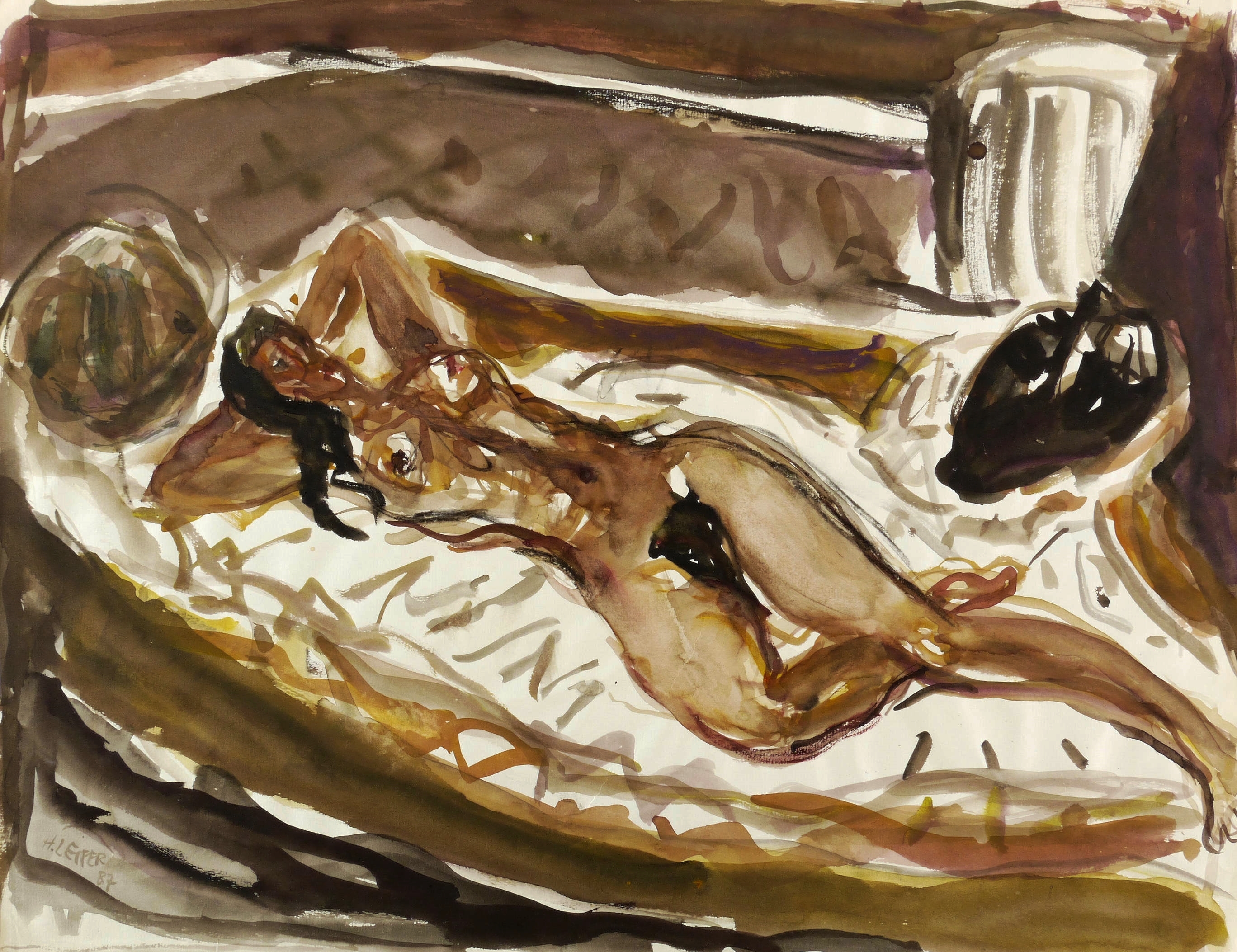 Liegender Akt mit Maske